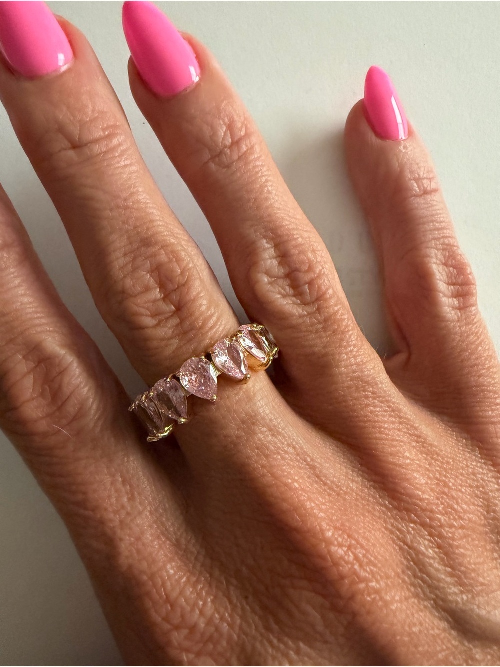 18K Gold Filled Pink & Clear AAA CZ Eternity Band Ring